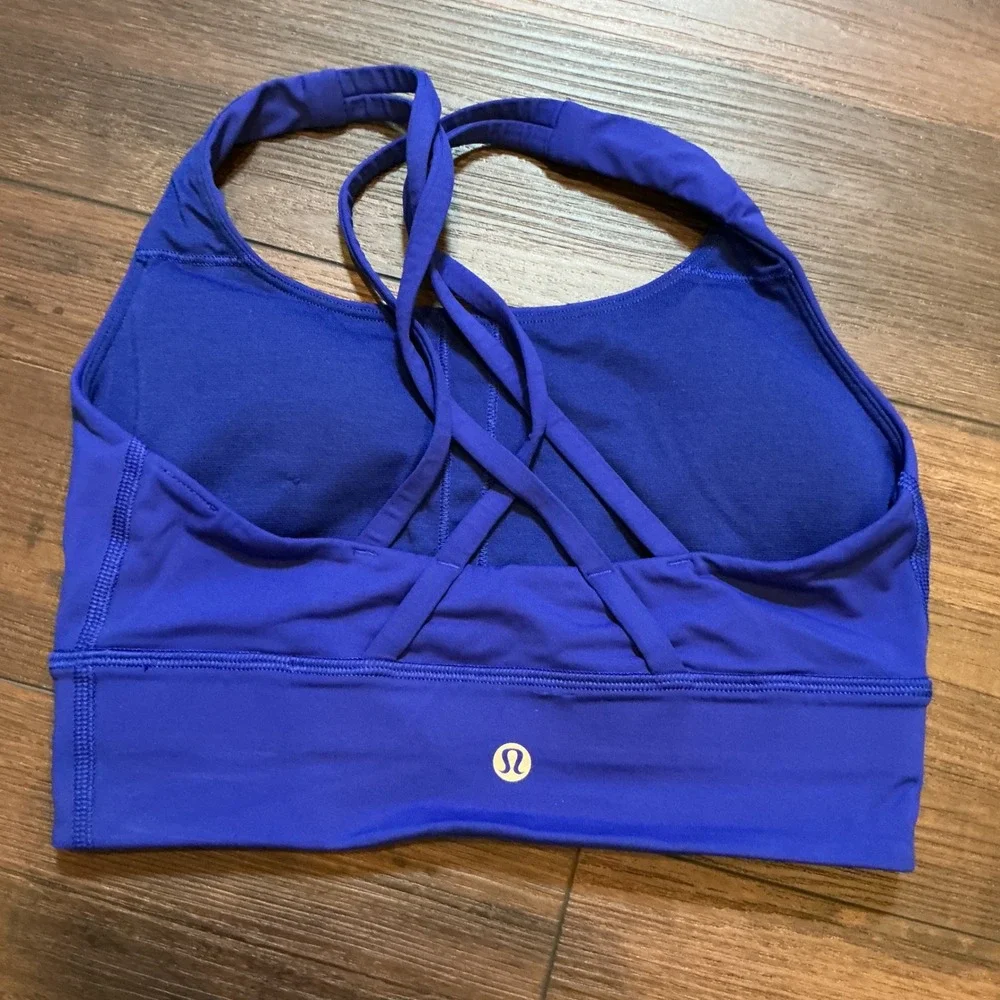 Lululemon Energy Bra Longline Blue Larkspur Strappy Back 4 Workout Yoga LW2EBBS